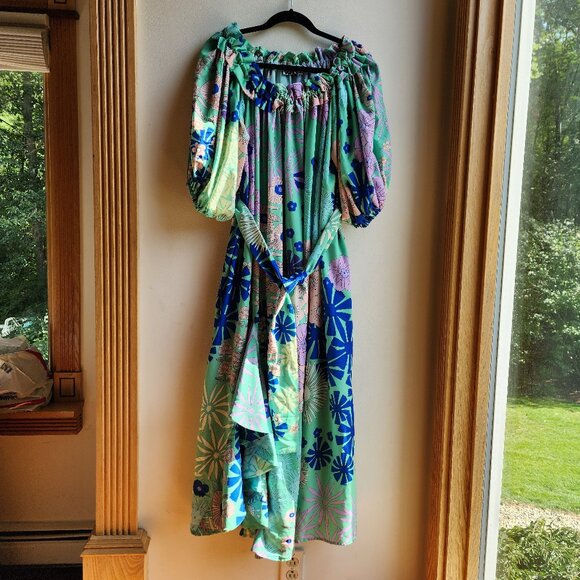 NWT Anthropologie "OOPSCOOL" Off-The-Shoulder Printed Dress Size Large - Picture 2 of 16